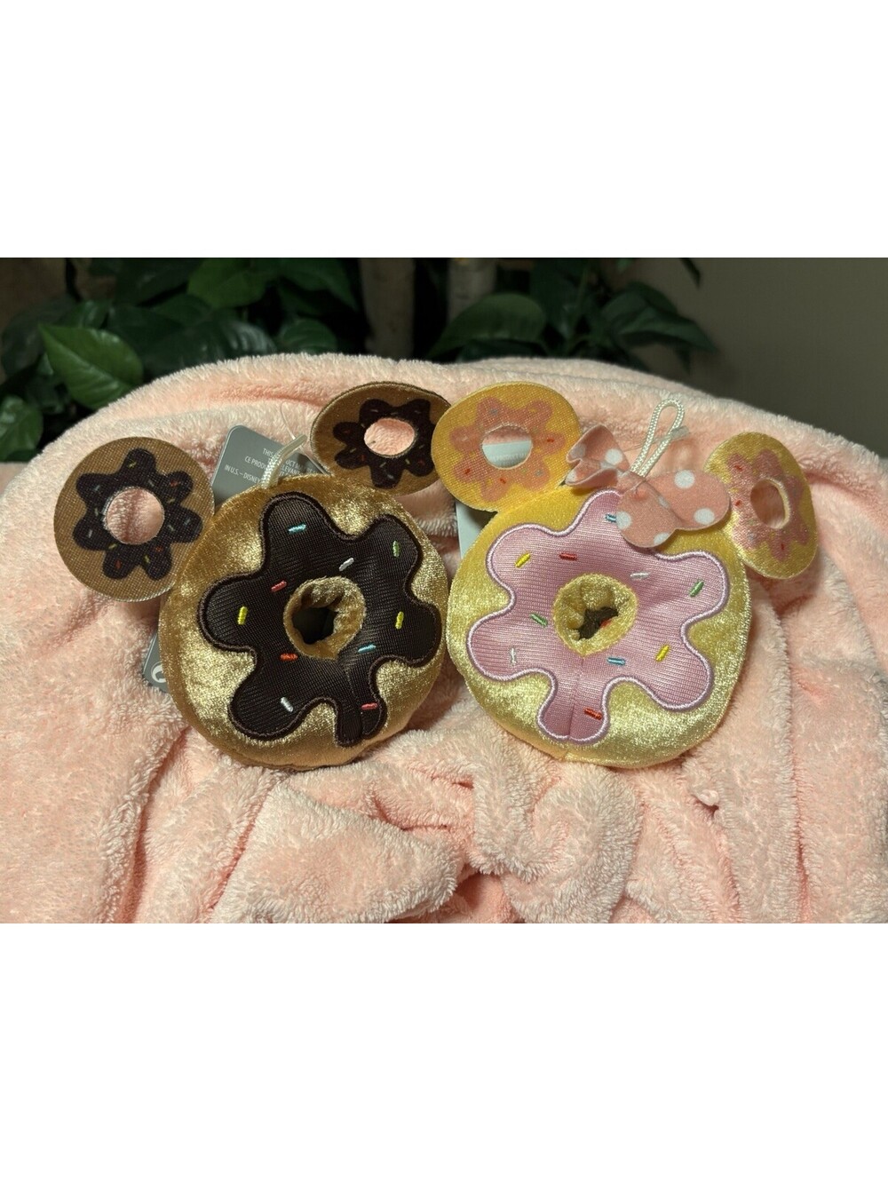 Disney Mickey & Minnie Mouse Sprinkle Donut Plush Christmas Ornaments Set Of 2